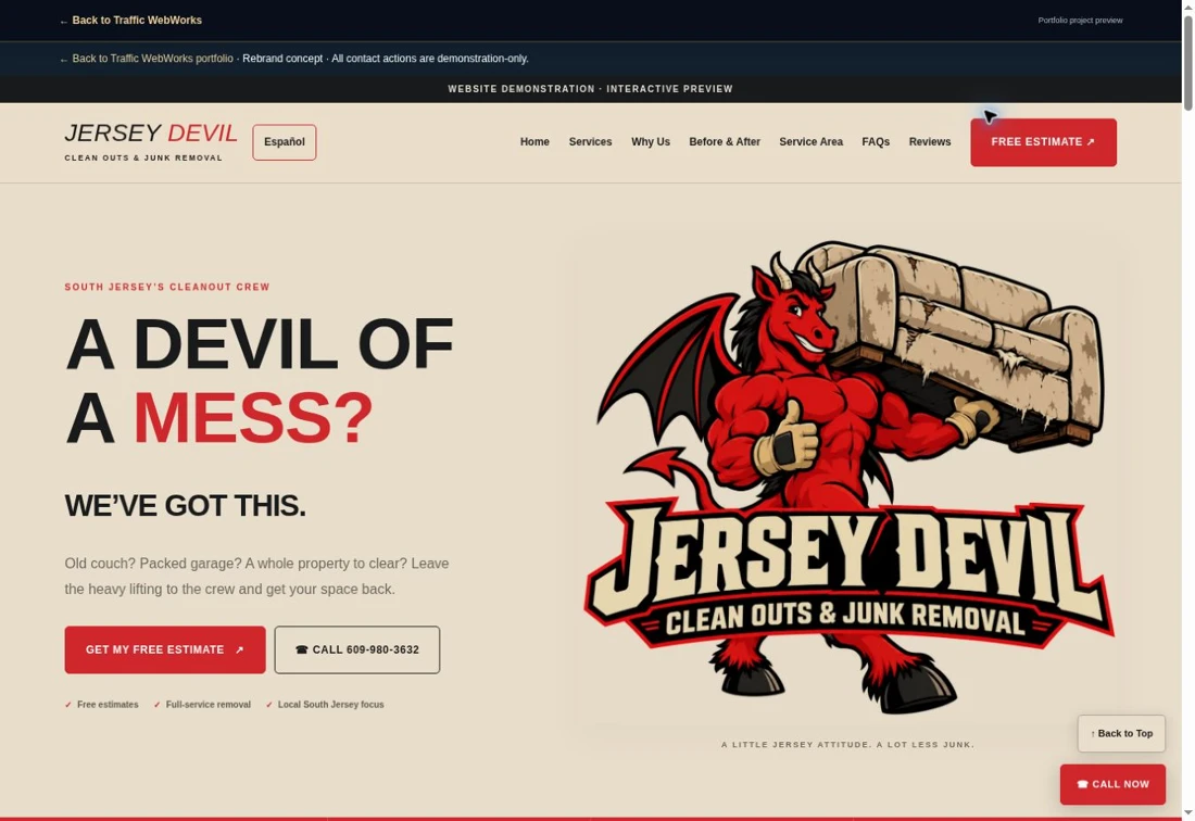 Jersey Devil local services website concept